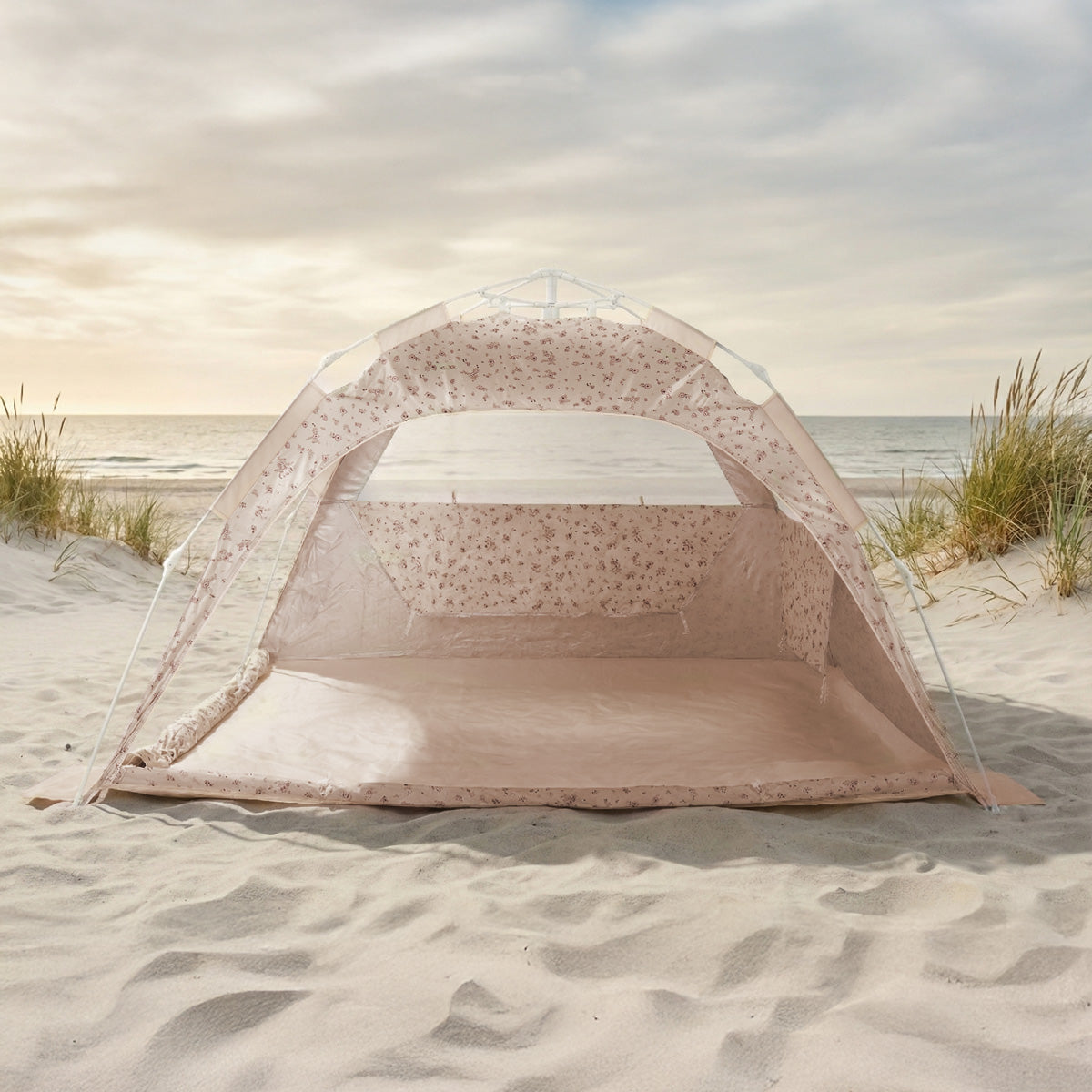 Strandtelt Dreamy Flowers – strandmusling med Quick-Up-system, UV-beskyttelse 80+ og afskærmning
