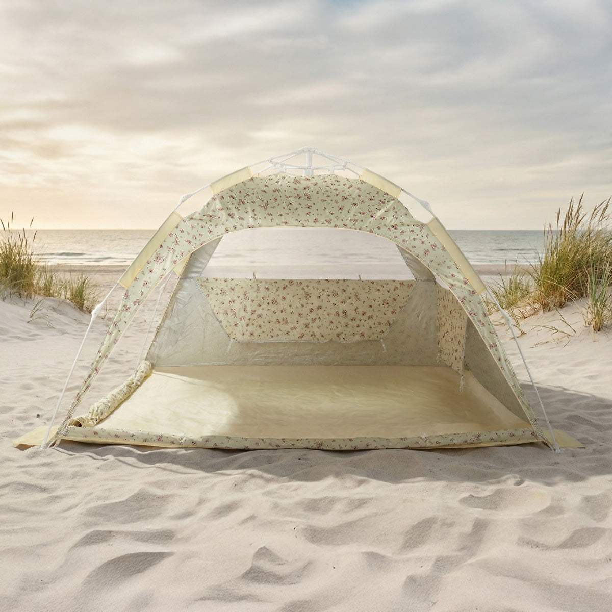 Strandtelt Vintage Flowers – strandmusling med Quick-Up-system, UV-beskyttelse 80+ og afskærmning