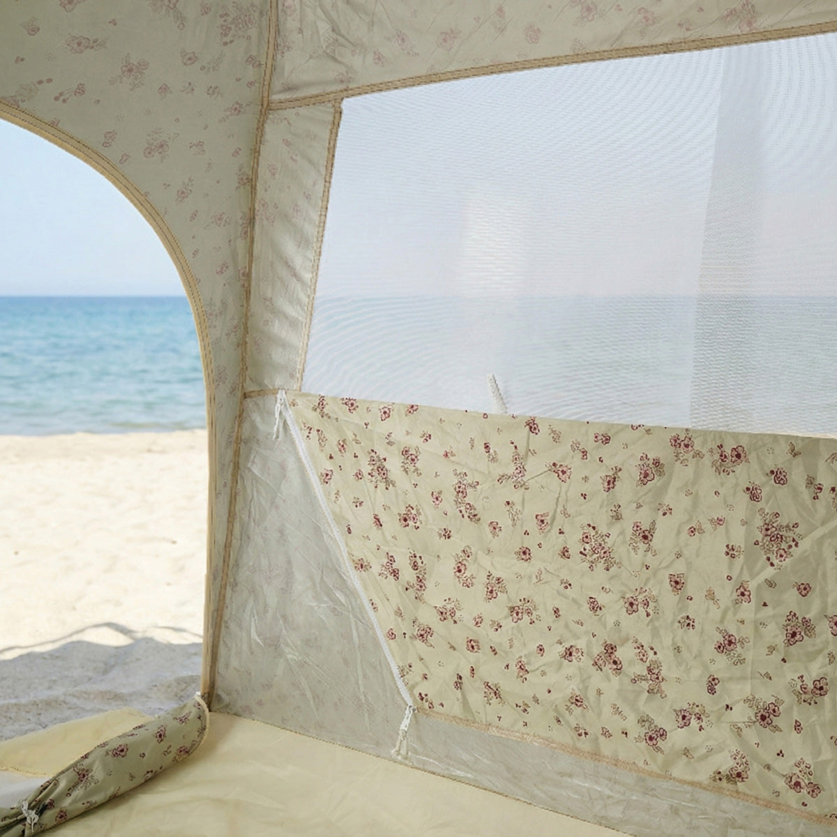 Strandtelt Vintage Flowers – strandmusling med Quick-Up-system, UV-beskyttelse 80+ og afskærmning